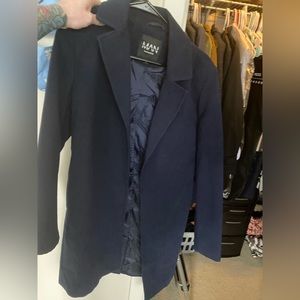 BOOHOOMAN SMALL, NAVY BLUE, LONG JACKET /COAT Trench